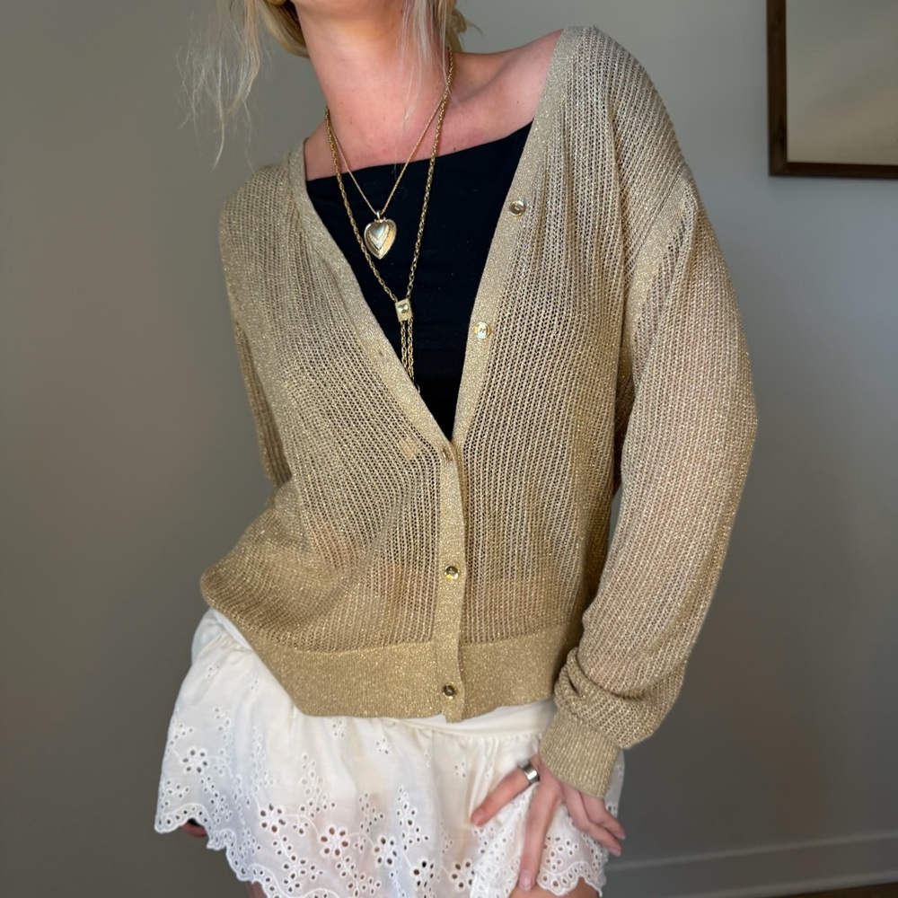 Vintage gold knit button front cardigan top